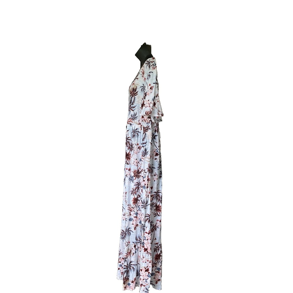 Torrid Maxi Dress Babydoll Cover Up Tropic Palm Tree Beach Short Sleeve Sz 2 NWT - Picture 2 of 11